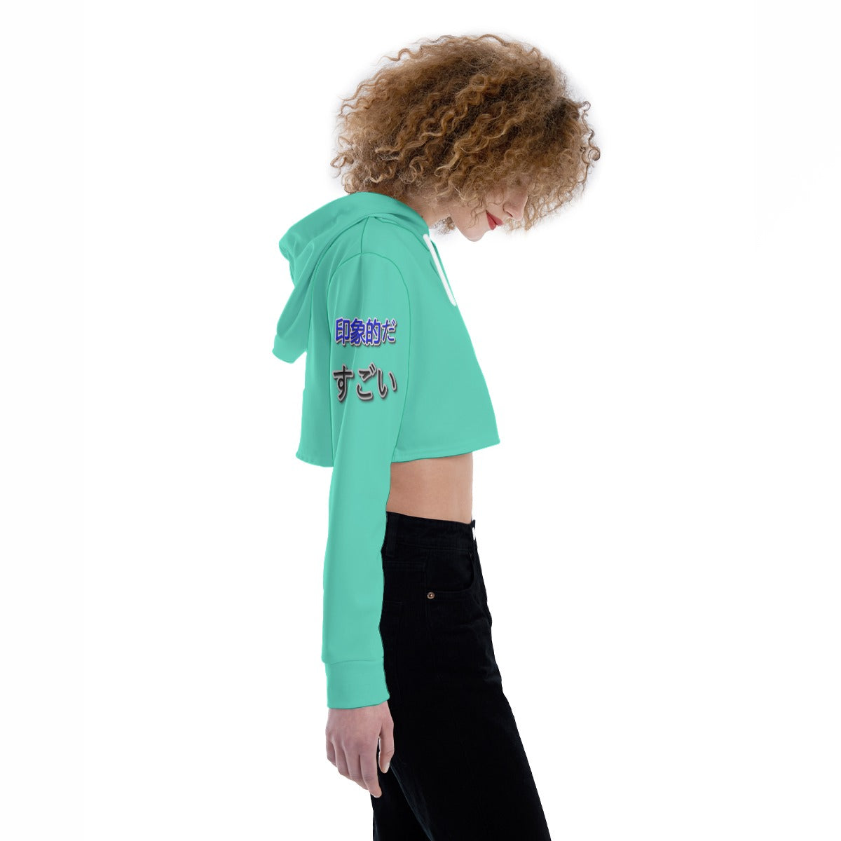 Women's Crop Top Hoodie COOL LOGO (OCEAN BLUE)