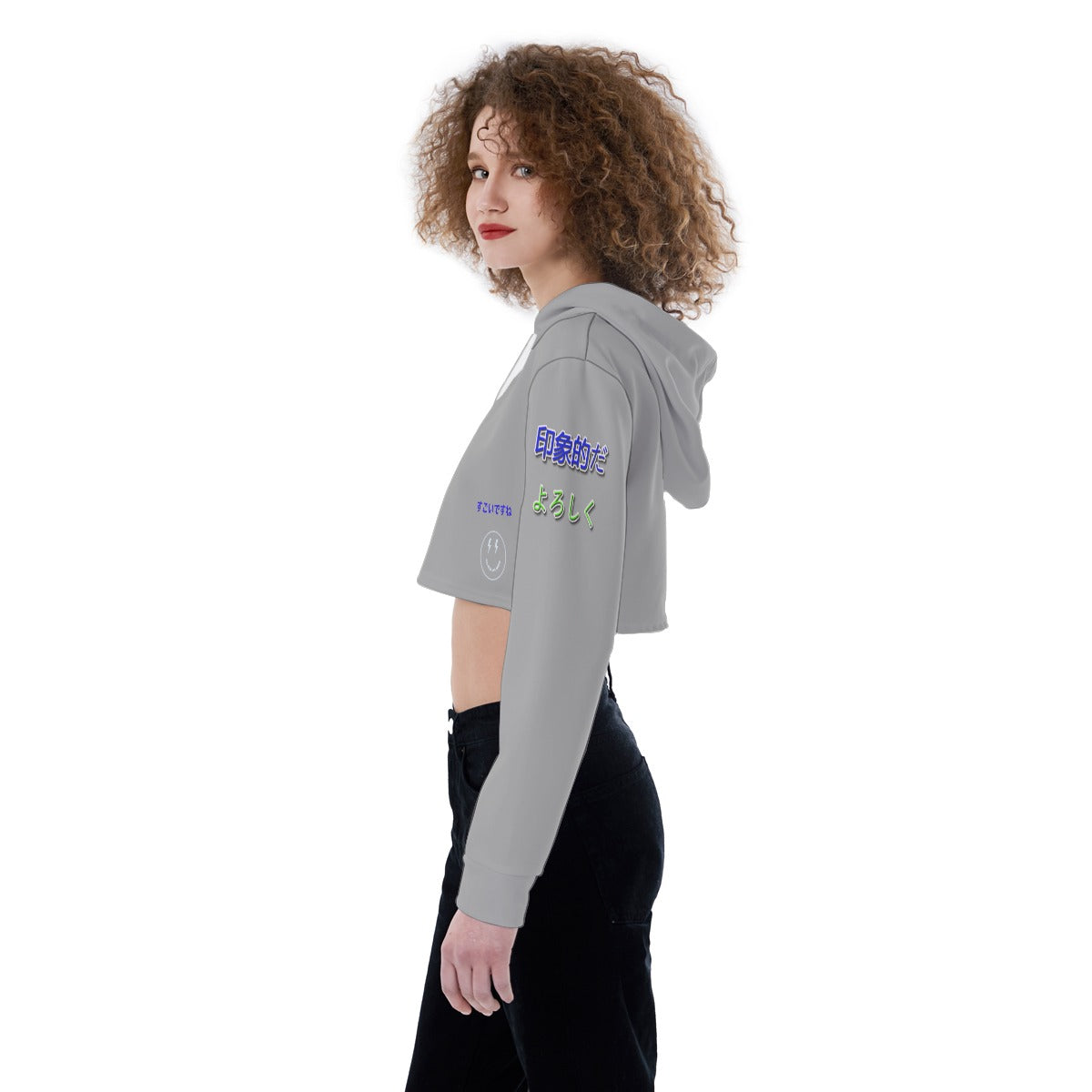 Women's Crop Top Hoodie COOL LOGO (GRAY)
