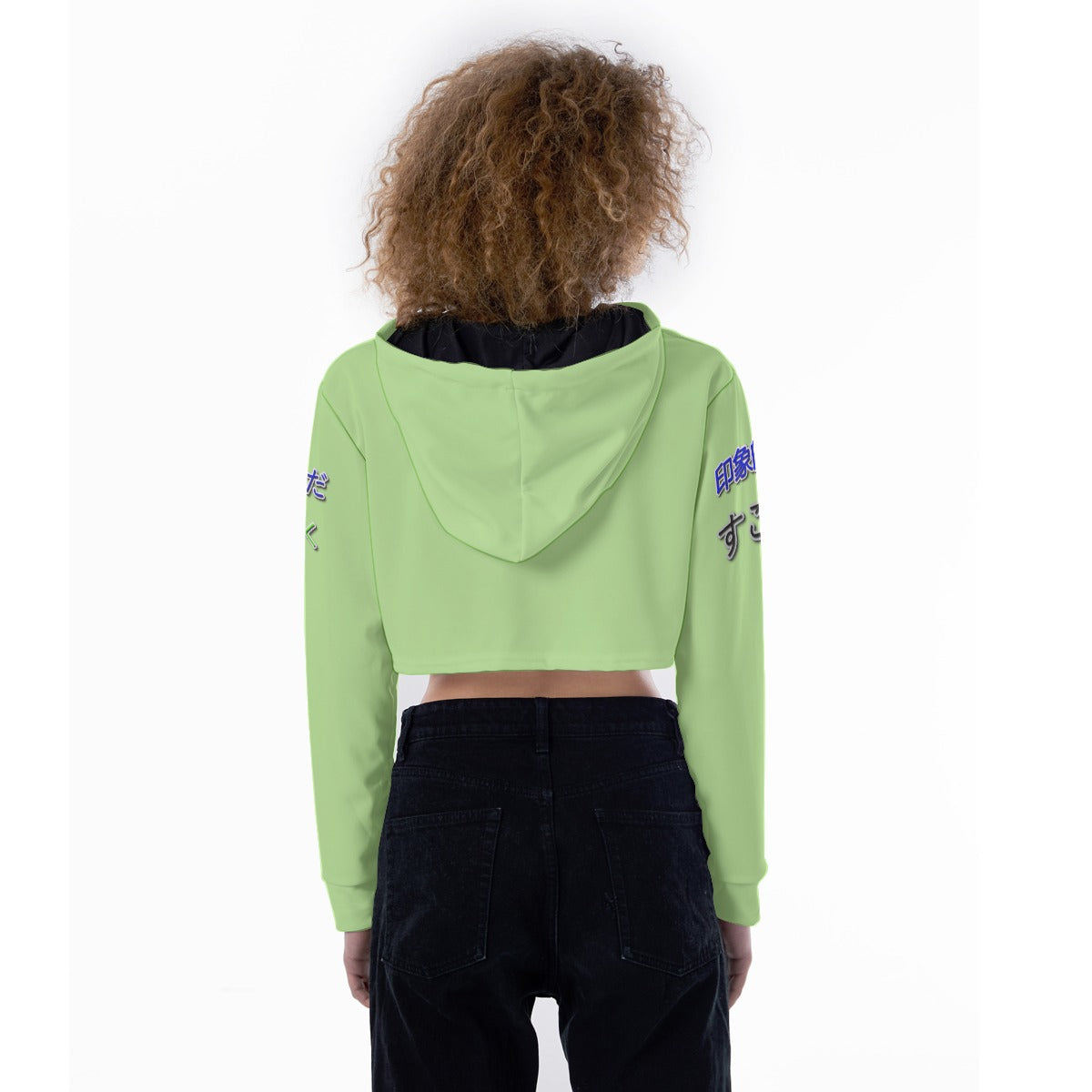 Women's Crop Top Hoodie COOL LOGO (GREEN)