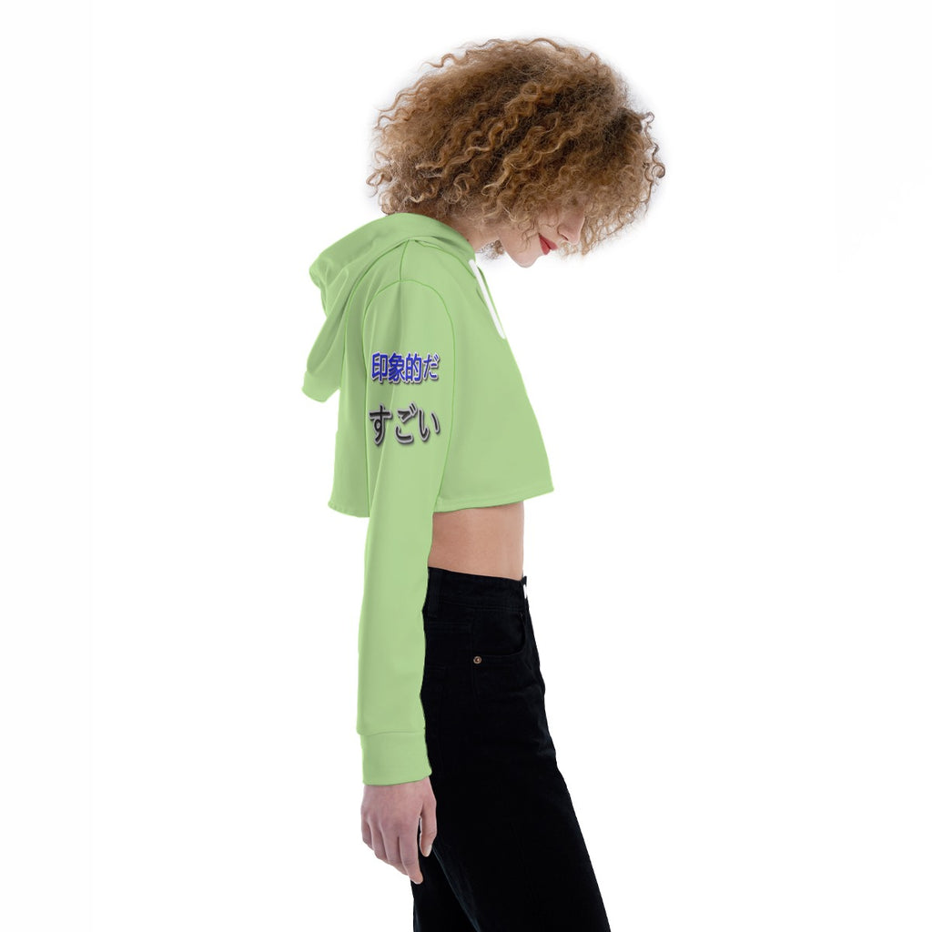 Women's Crop Top Hoodie COOL LOGO (GREEN)