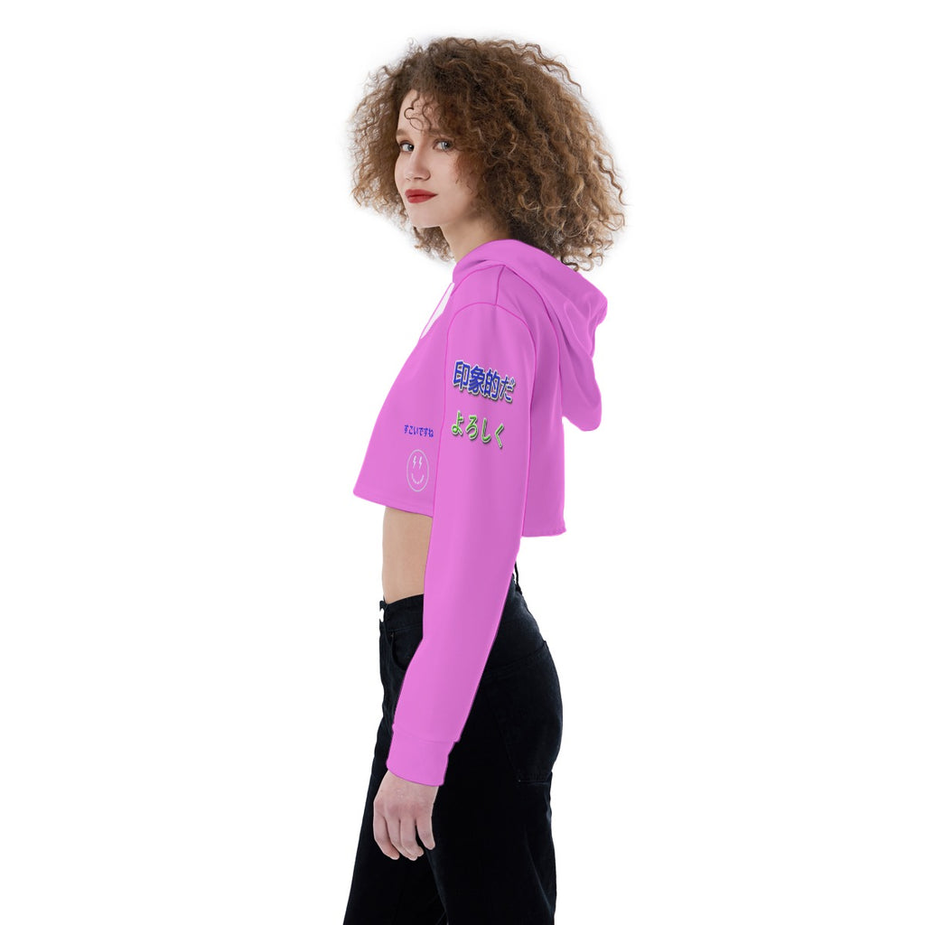 Women's Crop Top Hoodie COOL LOGO (PINK R)