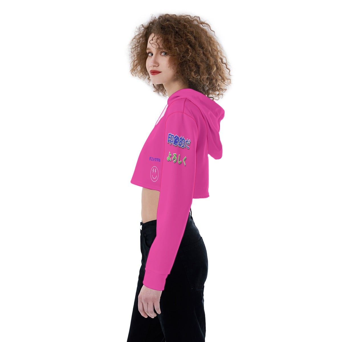 Women's Crop Top Hoodie COOL LOGO (HOT PINK)