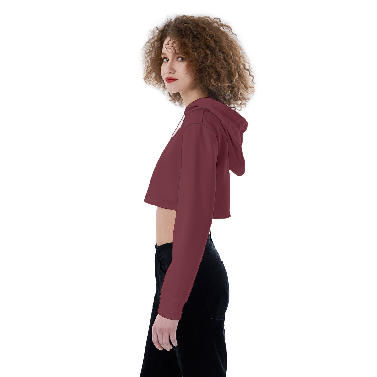 Women's Crop Top Hoodie (BURGUNDY)