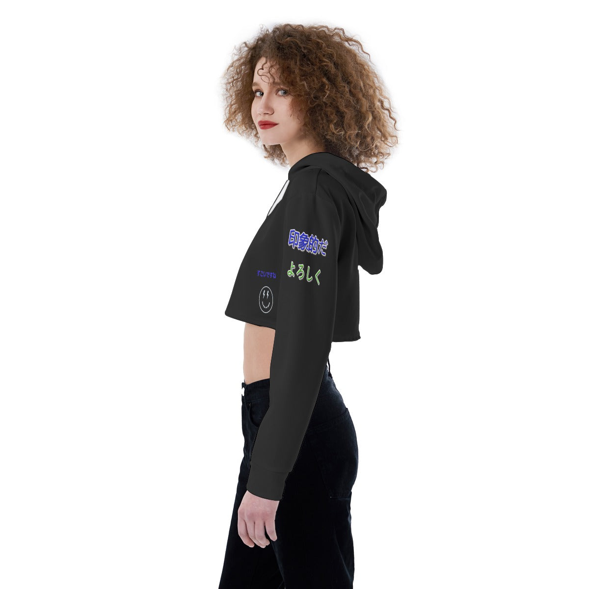 Women's Crop Top Hoodie COOL LOGO (BLACK)