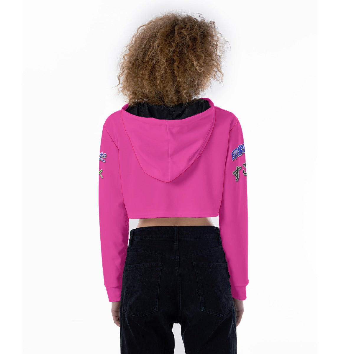 Women's Crop Top Hoodie COOL LOGO (HOT PINK)