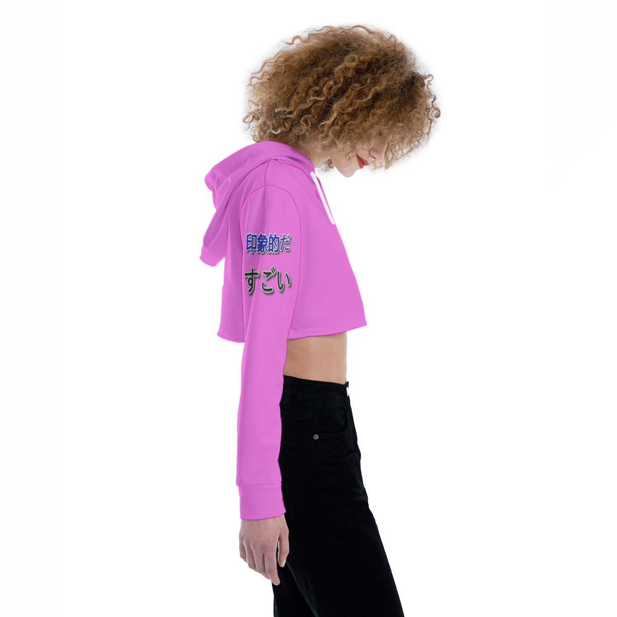 Women's Crop Top Hoodie COOL LOGO (PINK R)