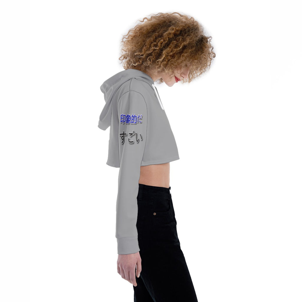 Women's Crop Top Hoodie COOL LOGO (GRAY)