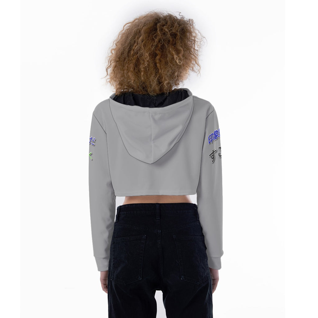 Women's Crop Top Hoodie COOL LOGO (GRAY)