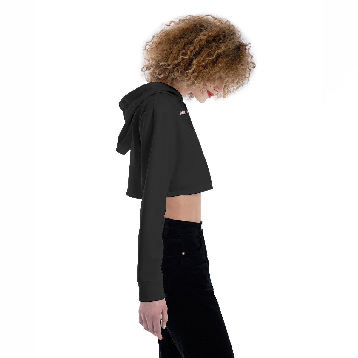 Women's Crop Top Hoodie (BLACK)