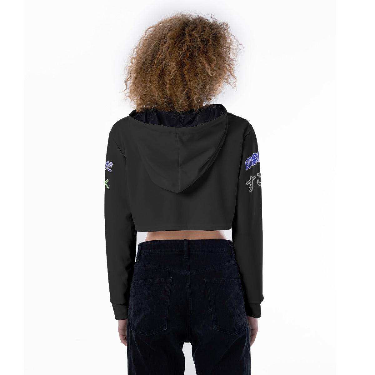 Women's Crop Top Hoodie COOL LOGO (BLACK)