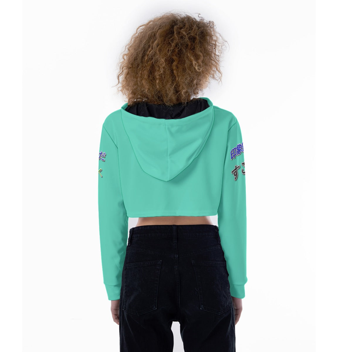 Women's Crop Top Hoodie COOL LOGO (OCEAN BLUE)